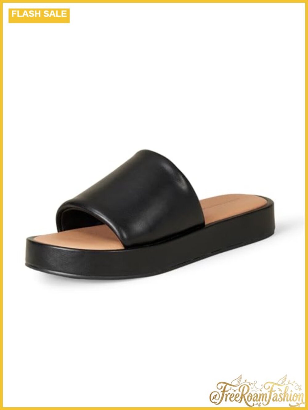 Women's Slide Flatform Sandals Memory Foam Insole Faux Leather
